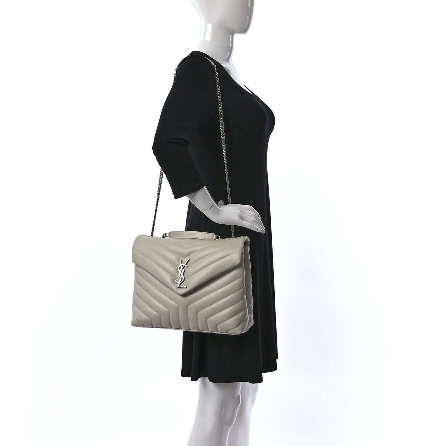 Calfskin Y Quilted Monogram Medium Loulou Chain Satchel Ivory