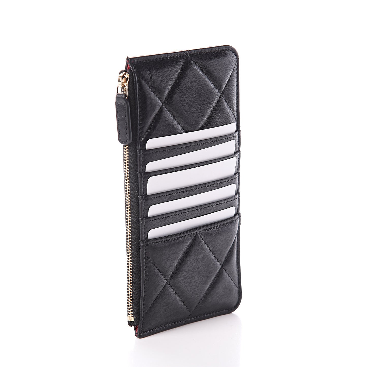 Goatskin Quilted 19 Flat Wallet Pouch Black