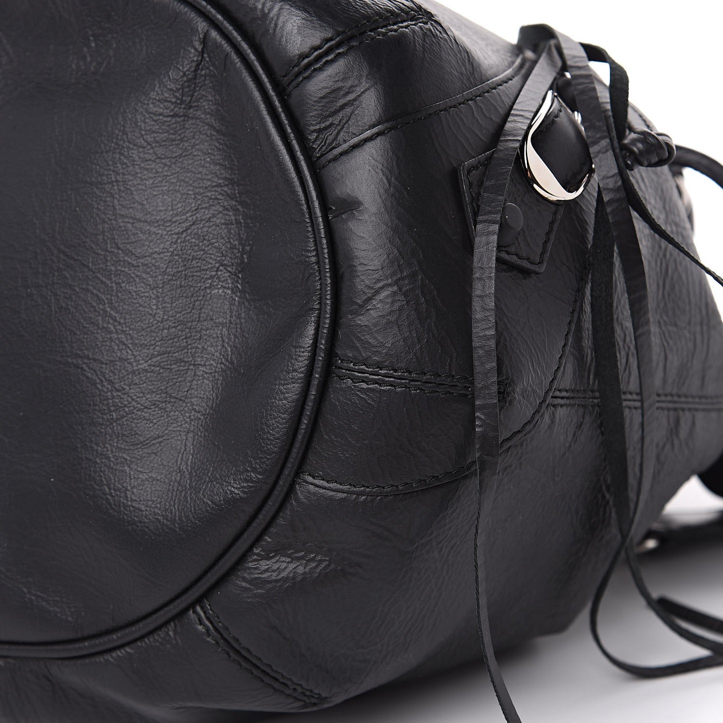 Matte Goatskin Rubber Covered Classic Hardware Mini Pompon Black