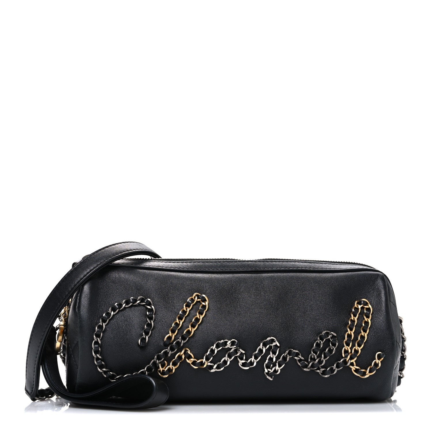 Chanel Calfskin Chain 20s Signature Bowling Bag Black 1 of 10