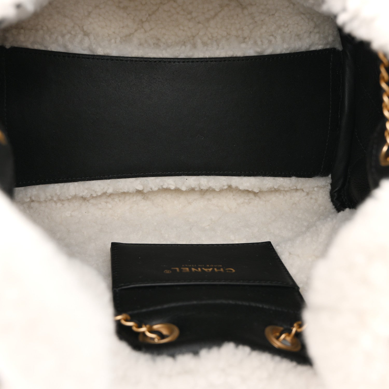 Chanel Crumpled Sheepskin Shearling Quilted Small Chanel 25 Handbag Black White 5 of 10