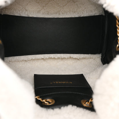 Chanel Crumpled Sheepskin Shearling Quilted Small Chanel 25 Handbag Black White 5 of 10