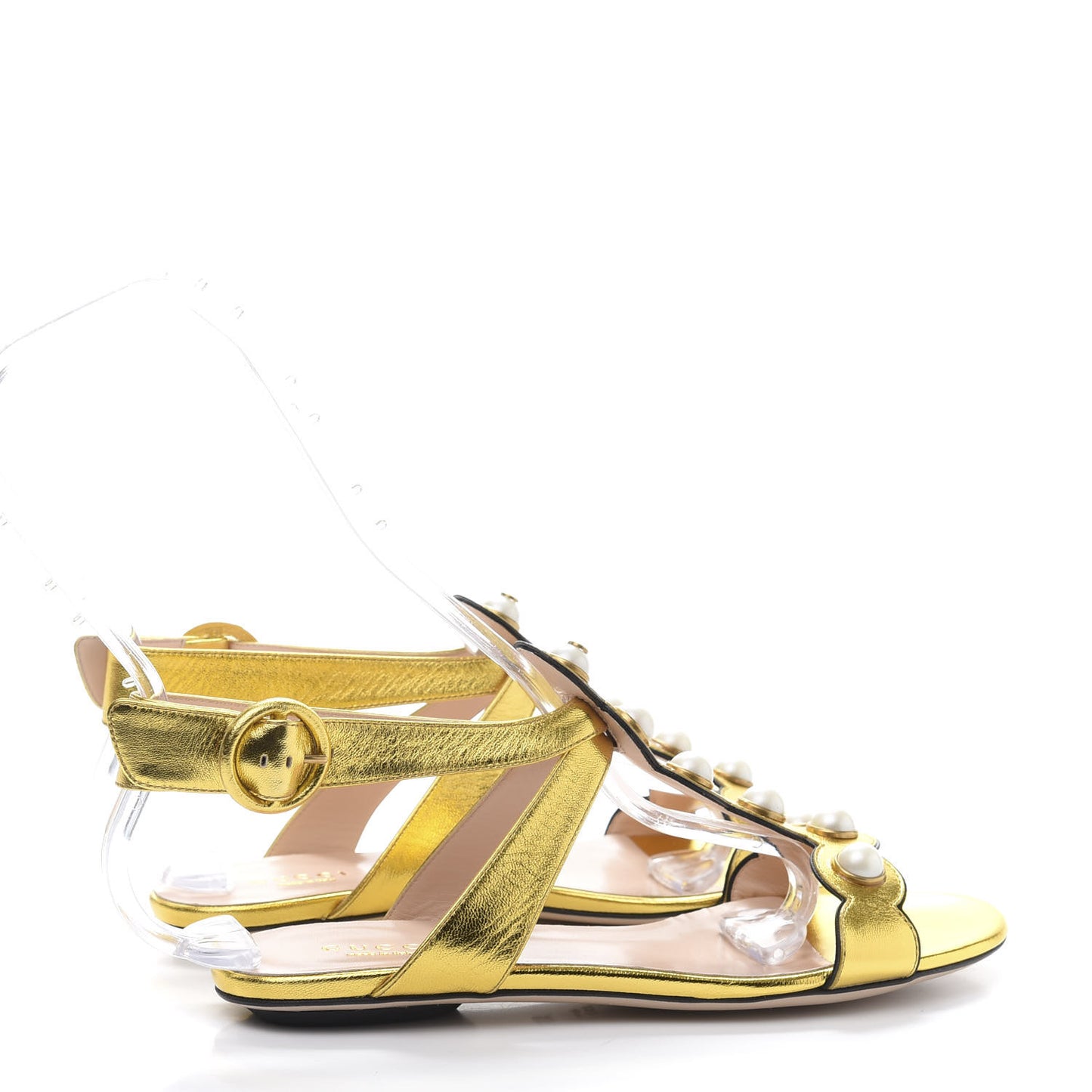 Metallic Lambskin Willow Pearl Sandals 35.5 Gold