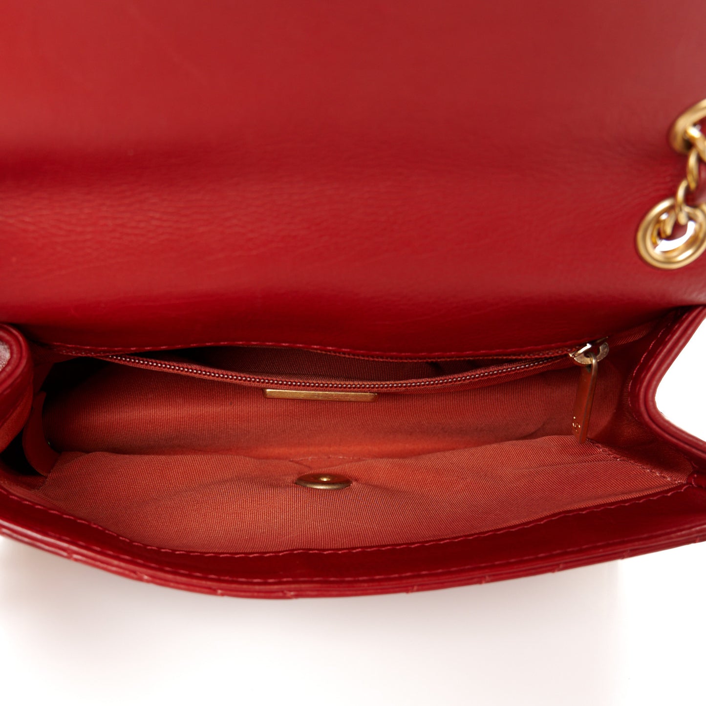 Calfskin Chevron Quilted Mini Rock The Corner Flap Red