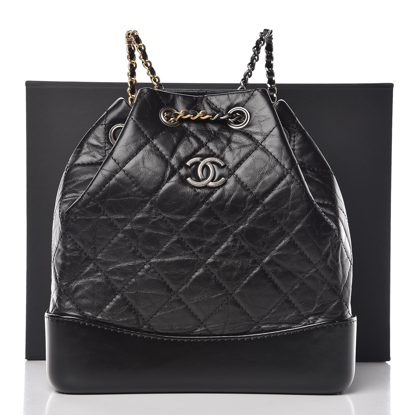 Aged Calfskin Quilted Small Gabrielle Backpack Black