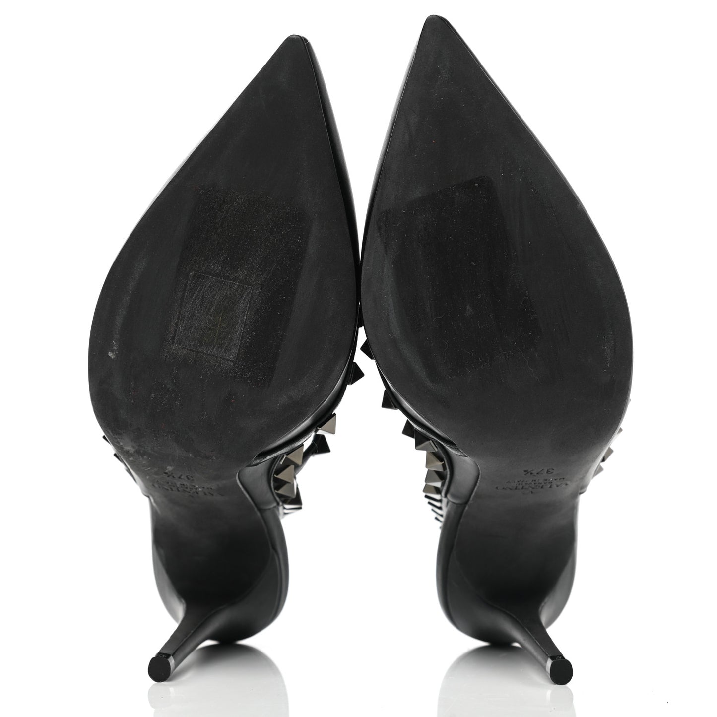 Calfskin Nappa Rockstud Ankle Strap 100mm Pumps 37.5 Black