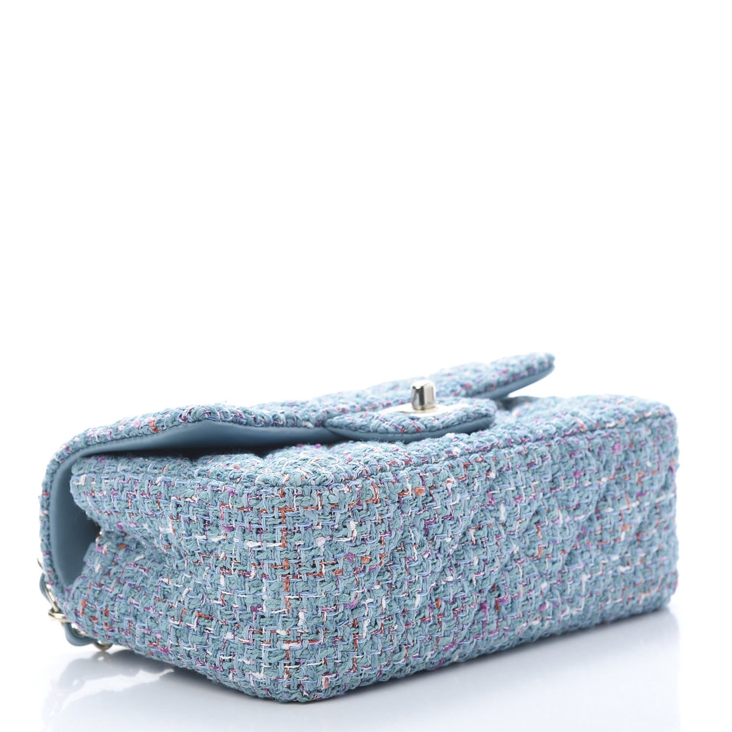 Chanel Tweed Quilted Mini Rectangular Flap Turquoise Purple White Red 4 of 11