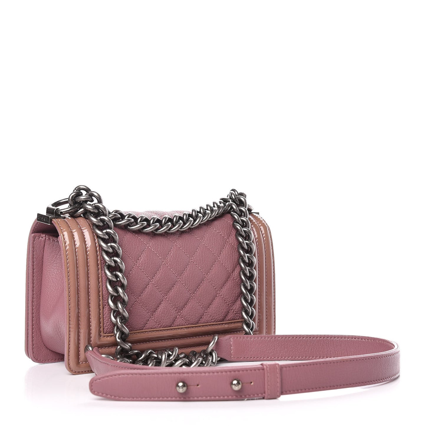 Goatskin Quilted Patent Small Duo Boy Flap Pink