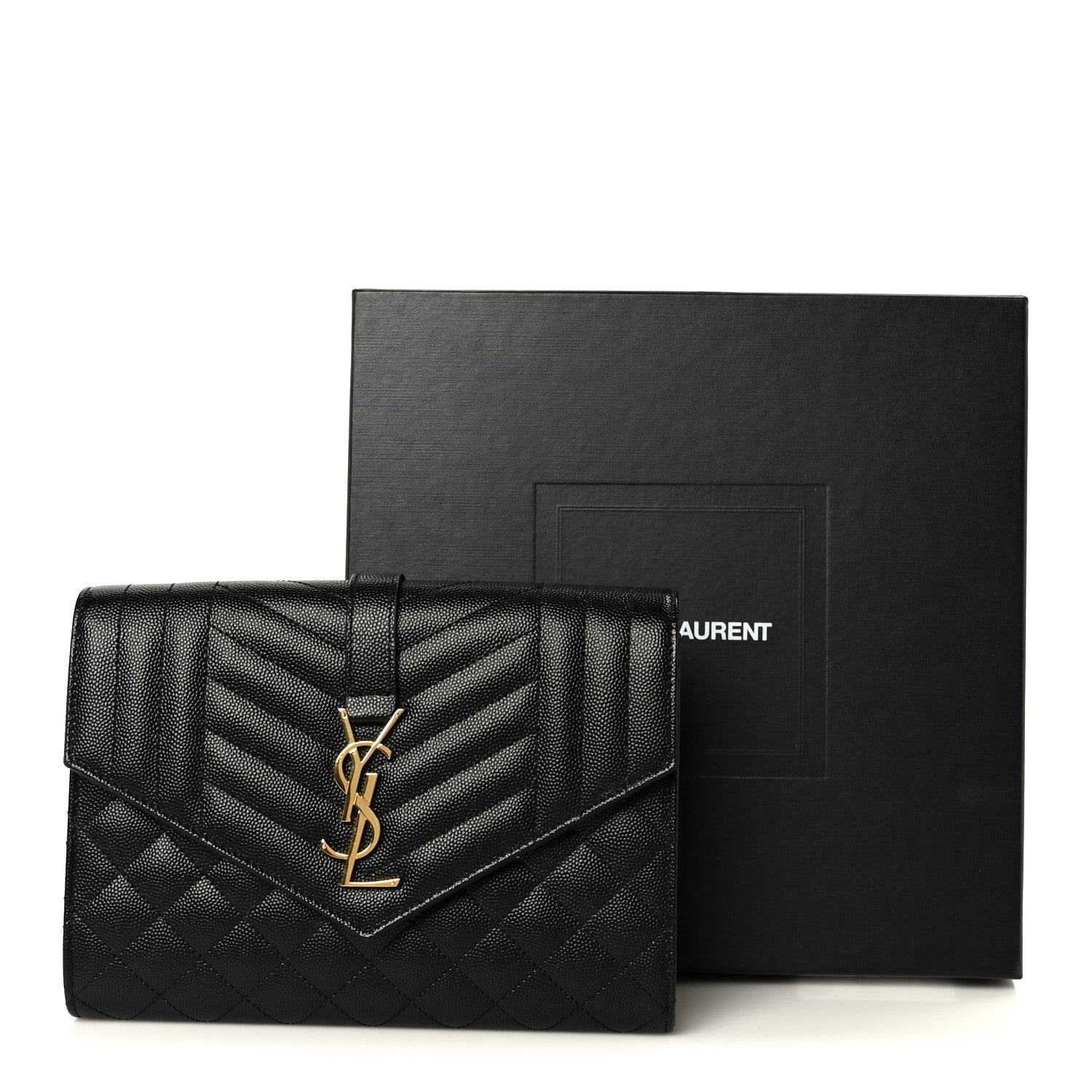 Saint Laurent Grain De Poudre Textured Mixed Matelasse Triquilt Monogram Clutch Black 9 of 9