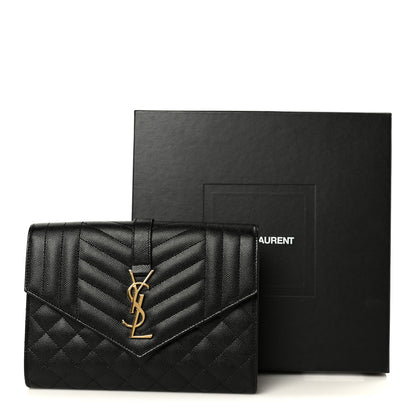 Saint Laurent Grain De Poudre Textured Mixed Matelasse Triquilt Monogram Clutch Black 9 of 9