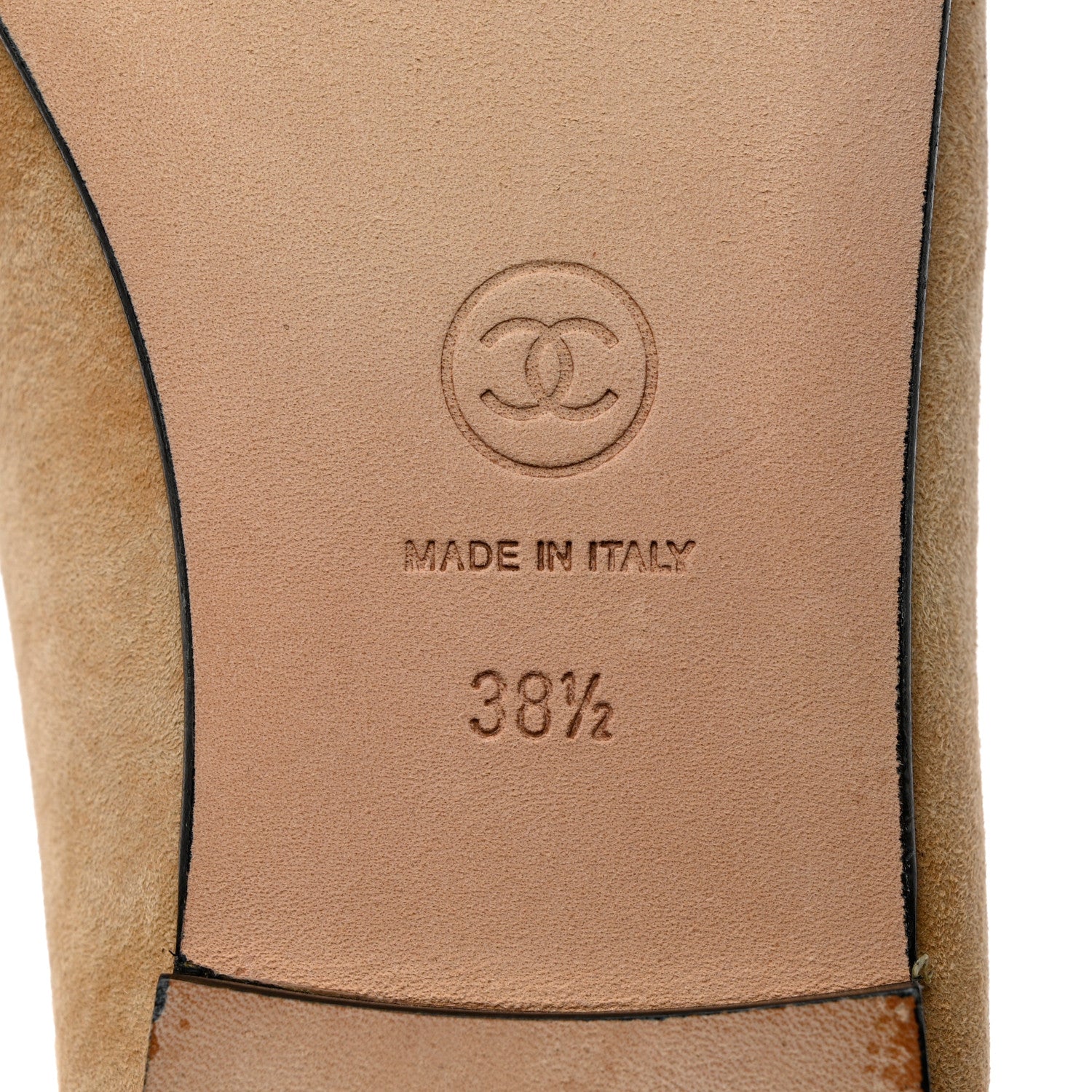 Chanel Suede Cap Toe CC Ballerina Flats 38.5 Beige Black 8 of 12
