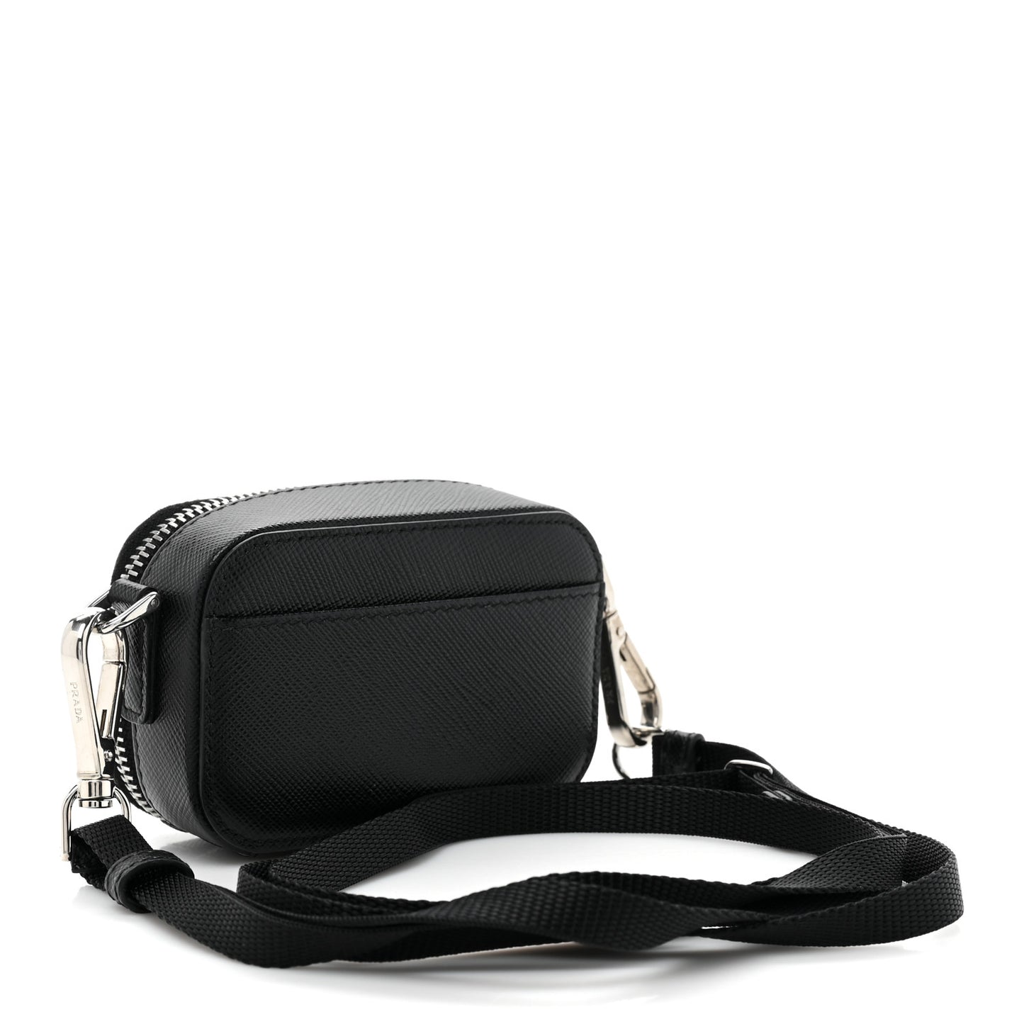 Saffiano Travel Metal Triangle Logo Mini Pouch Shoulder Bag Black