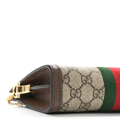 Gucci GG Supreme Monogram Textured Dollar Calfskin Web Mini Ophidia Chain Shoulder Bag Beige Ebony New Acero 9 of 11