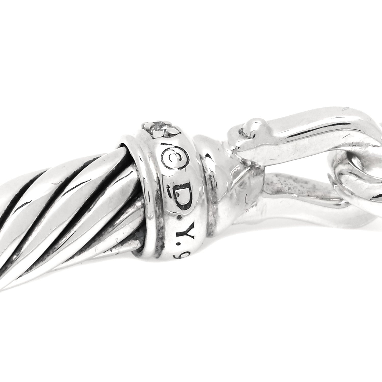 David Yurman Sterling Silver Diamond 5mm Cable Buckle Bracelet 4 of 5