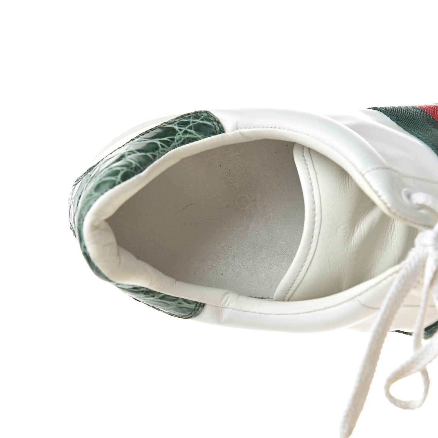 Calfskin Crocodile Web Mens Ace Sneakers 13 White Green