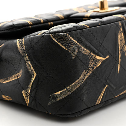 Chanel Crumpled Calfskin Printed Quilted Mini Rectangular Flap Black Gold 9 of 10