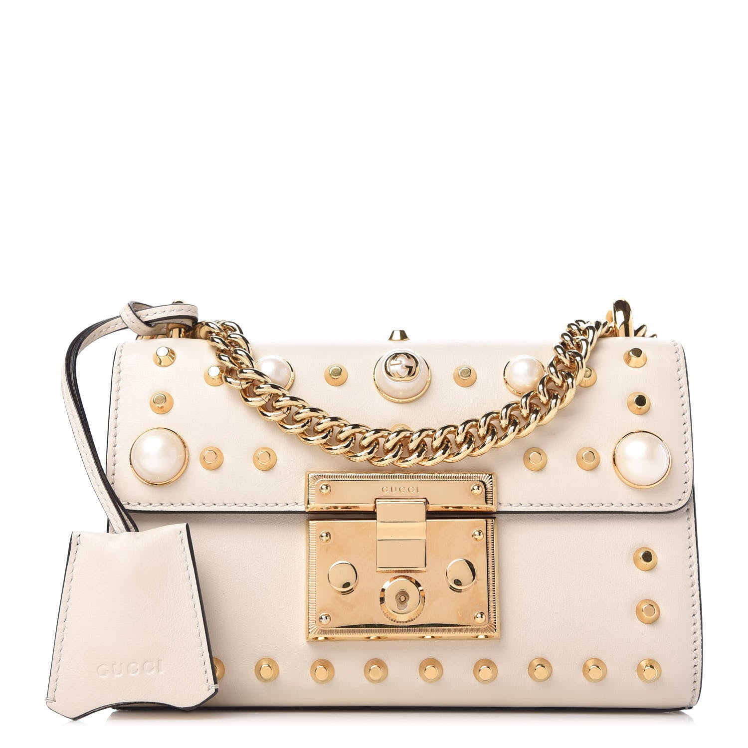 Gucci Calfskin Studded Small Padlock Shoulder Bag White 1 of 10