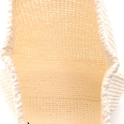 Prada Yarn Raffia Effect Crochet Embroidered Large Logo Tote White 5 of 10