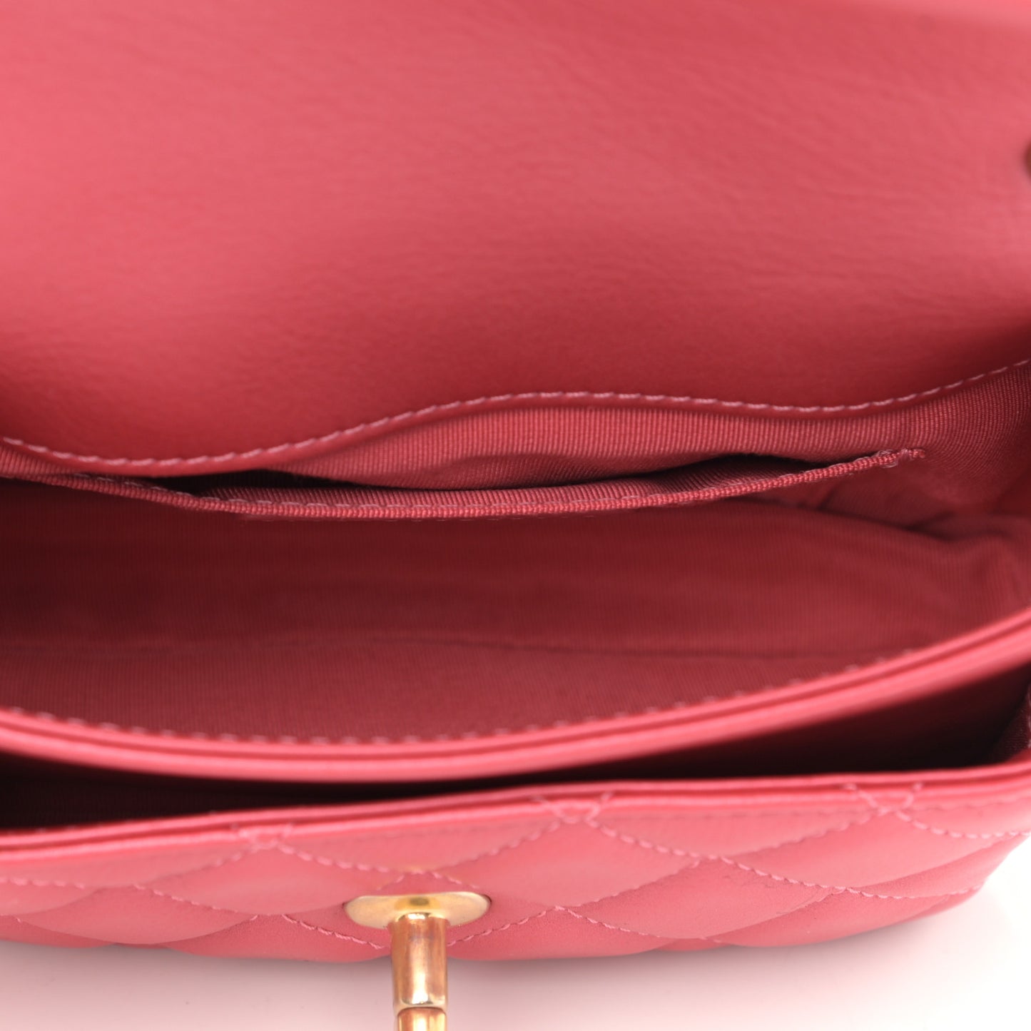 Metallic Calfskin Quilted Top Handle Flap Dark Pink