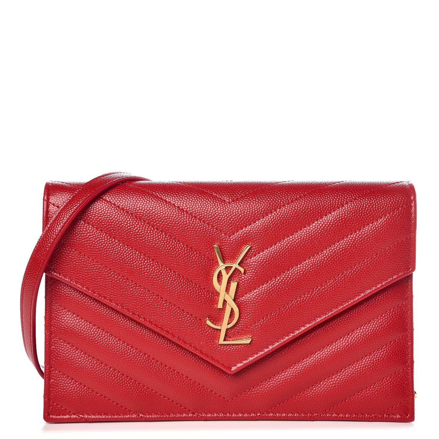 Grain De Poudre Matelasse Chevron Monogram Envelope Chain Wallet New Red
