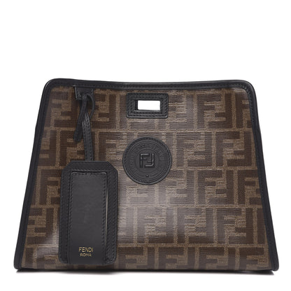 Fendi Glazed Fabric Vitello Century FF 1974 Stamp Patch Mini Peekaboo Defender Cover Mogano Panna Black 1 of 8