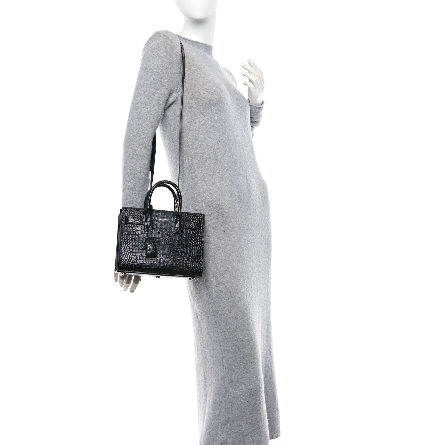 Calfskin Crocodile Embossed Nano Sac De Jour Black