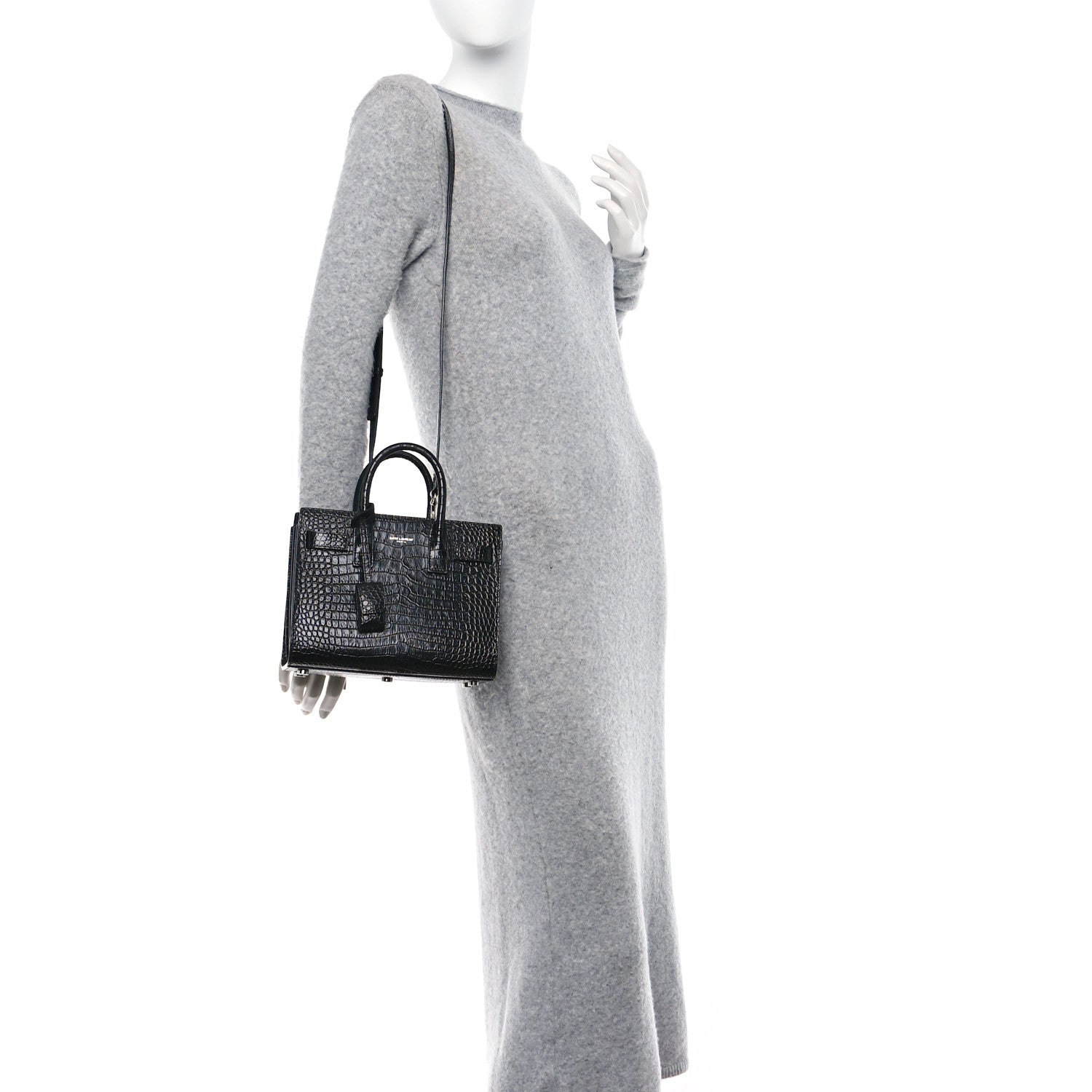 Saint Laurent Calfskin Crocodile Embossed Nano Sac De Jour Black 2 of 11