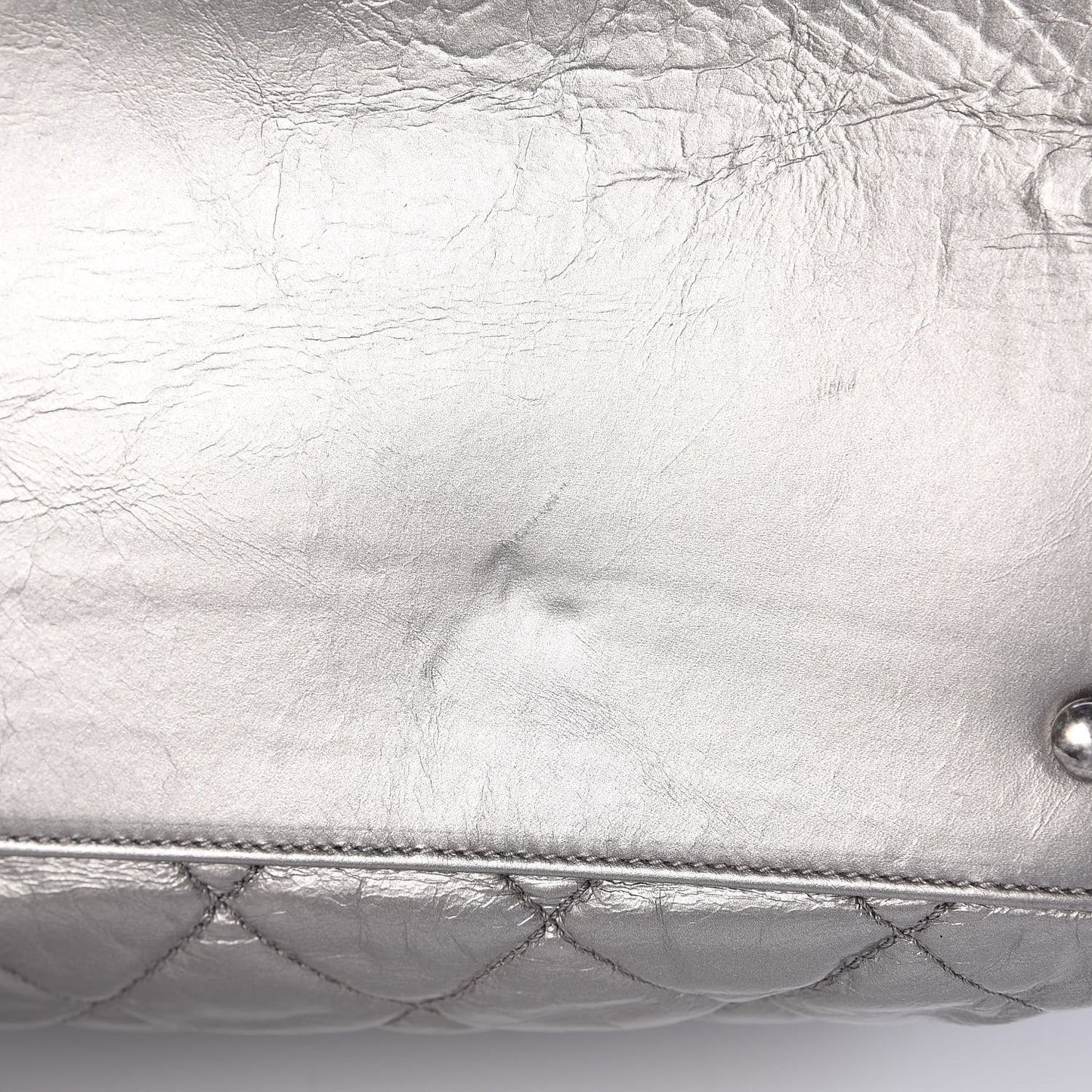 Metallic Aged Calfskin Quilted Small Chain Me Tote Silver