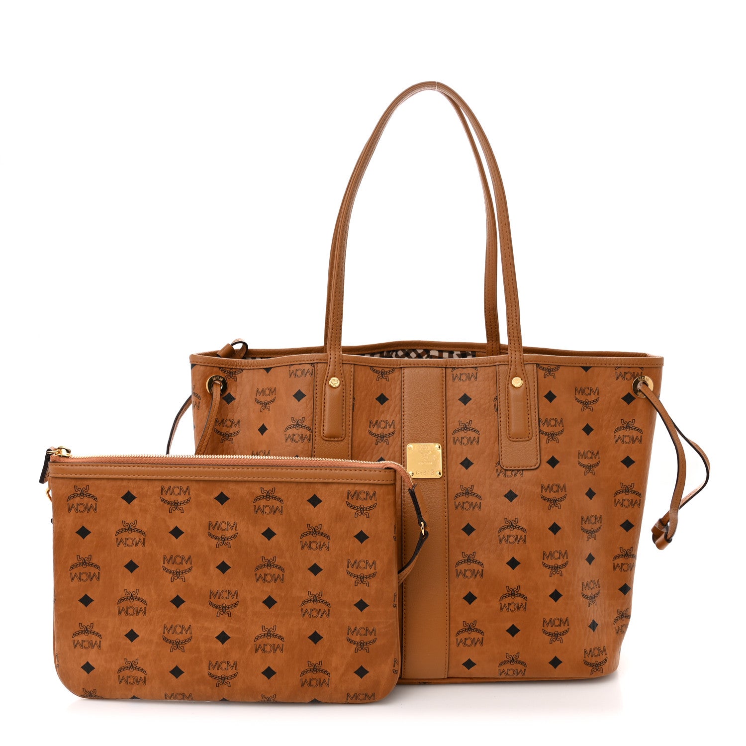 MCM Visetos Medium Liz Reversible Shopper Tote Cognac 1 of 17