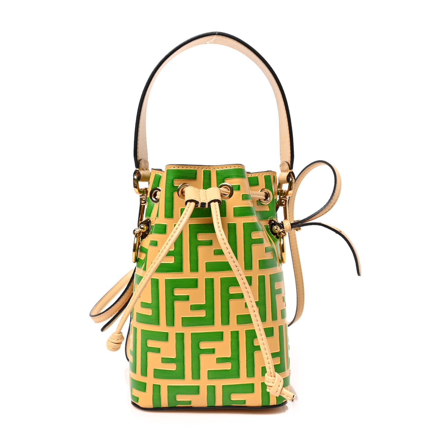 Vitello Liberty F is Fendi Bi-Color FF 1974 Embossed Mini Mon Tresor Bucket Bag Paglia Tomatillo