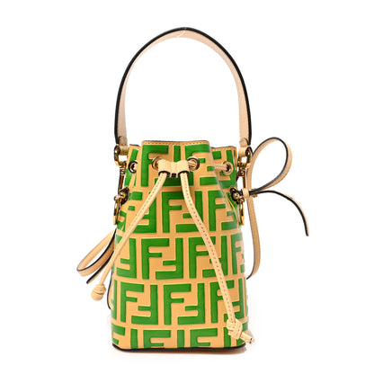 Fendi Vitello Liberty F is Fendi Bi-Color FF 1974 Embossed Mini Mon Tresor Bucket Bag Paglia Tomatillo 1 of 10