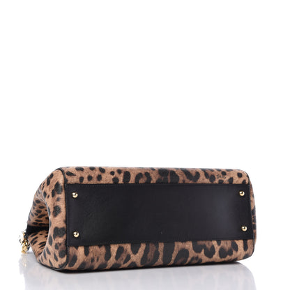 Dolce & Gabbana Dauphine Leopard Print Large Miss Sicily Satchel Black 4 of 9