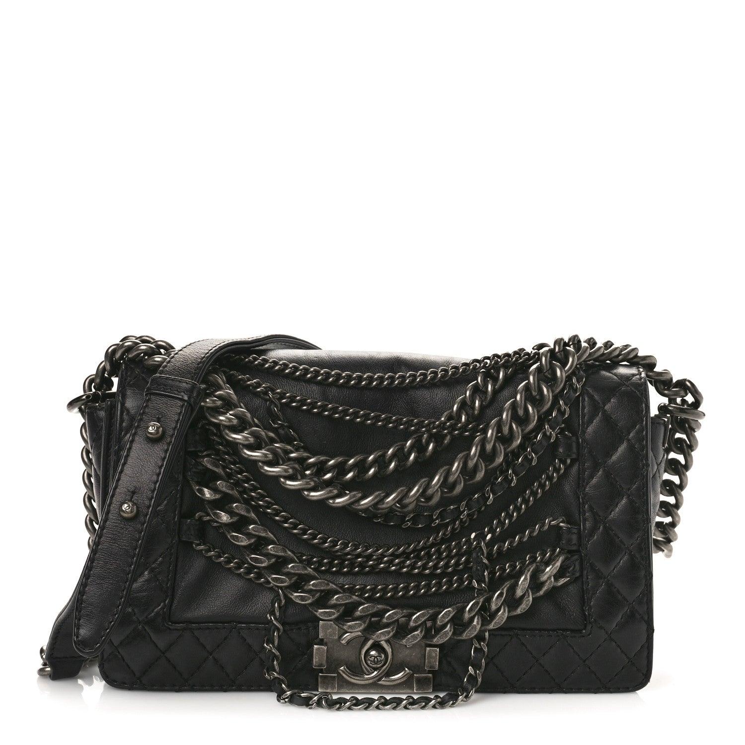 Chanel Calfskin Enchained Medium Boy Flap Black 1 of 10
