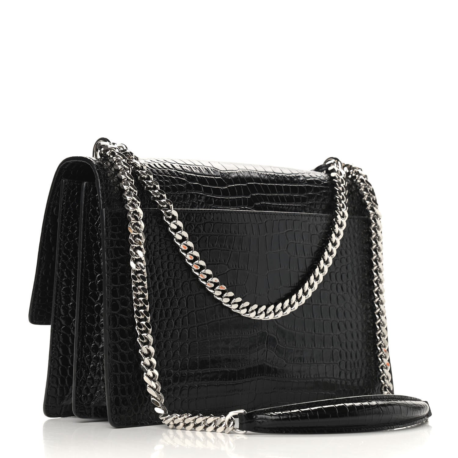 Saint Laurent Calfskin Crocodile Embossed Medium Monogram Sunset Black 3 of 9