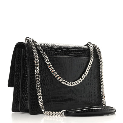 Saint Laurent Calfskin Crocodile Embossed Medium Monogram Sunset Black 3 of 9