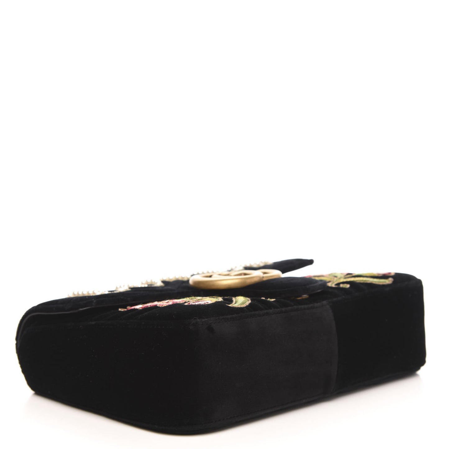 Velvet Matelasse Loved Embroidered Medium GG Marmont Shoulder Bag Black
