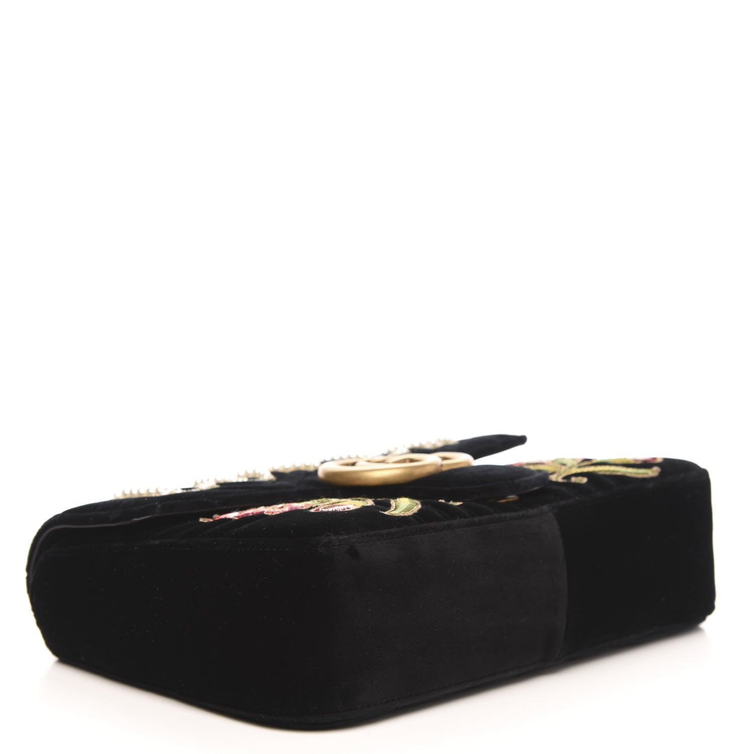 Gucci Velvet Matelasse Loved Embroidered Medium GG Marmont Shoulder Bag Black 4 of 11