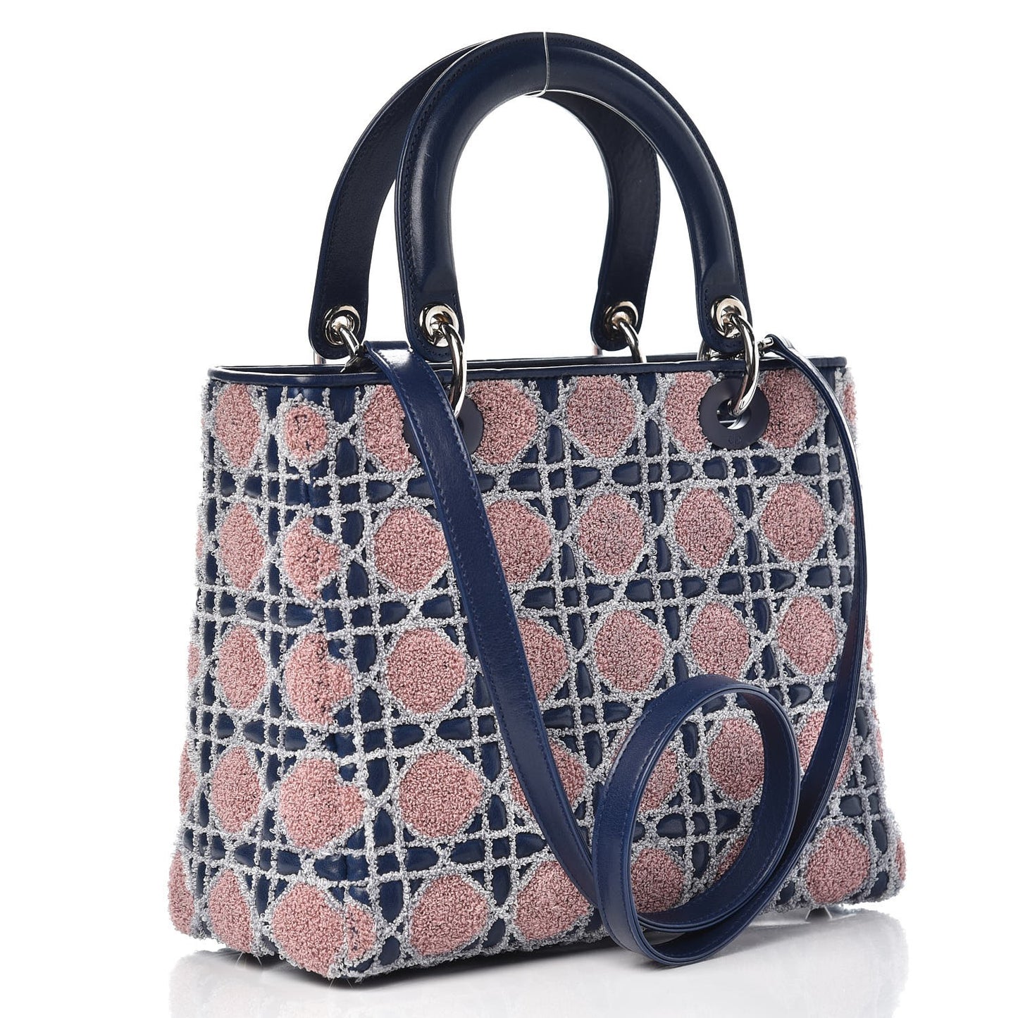 Lambskin Cannage Embroidered Medium Lady Dior Saphir Multicolor
