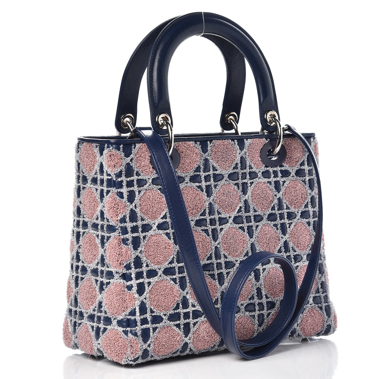 Christian Dior Lambskin Cannage Embroidered Medium Lady Dior Saphir Multicolor 3 of 7