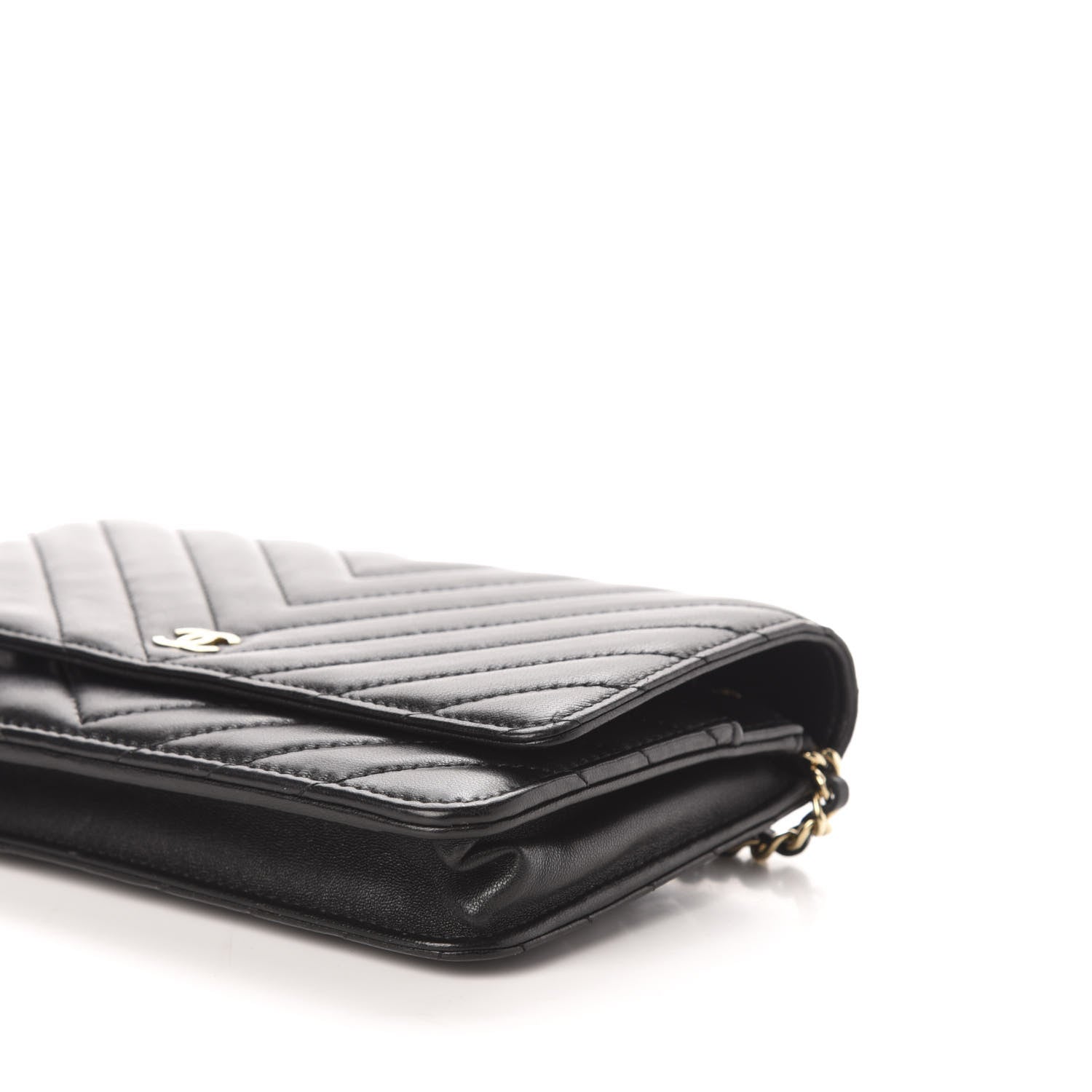 Chanel Lambskin Chevron Quilted Wallet On Chain WOC Black 11 of 13