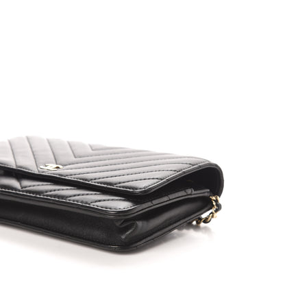 Chanel Lambskin Chevron Quilted Wallet On Chain WOC Black 11 of 13