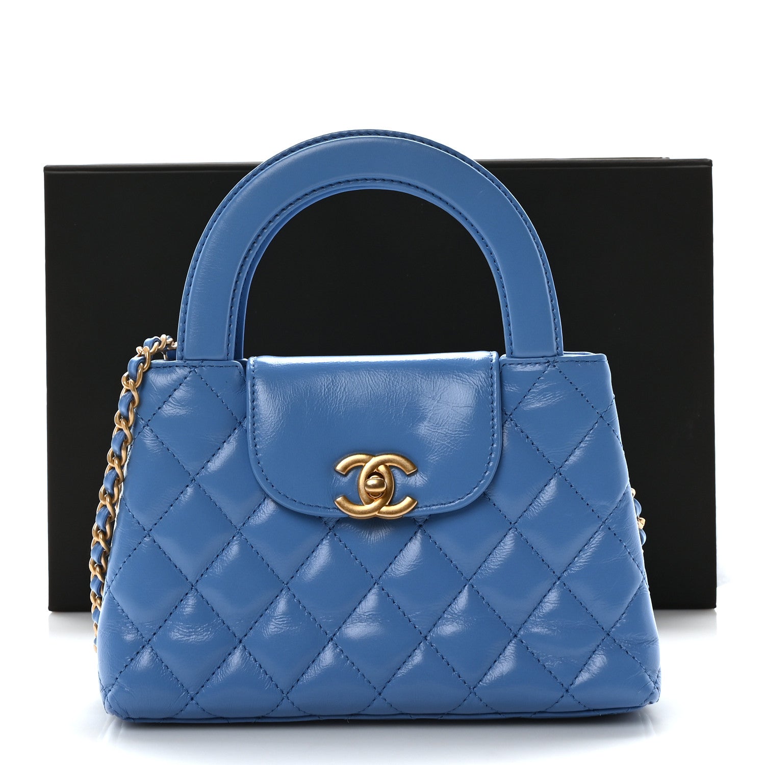 Chanel Shiny Aged Calfskin Quilted Nano Kelly Shopper Blue 11 of 11