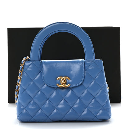 Chanel Shiny Aged Calfskin Quilted Nano Kelly Shopper Blue 11 of 11