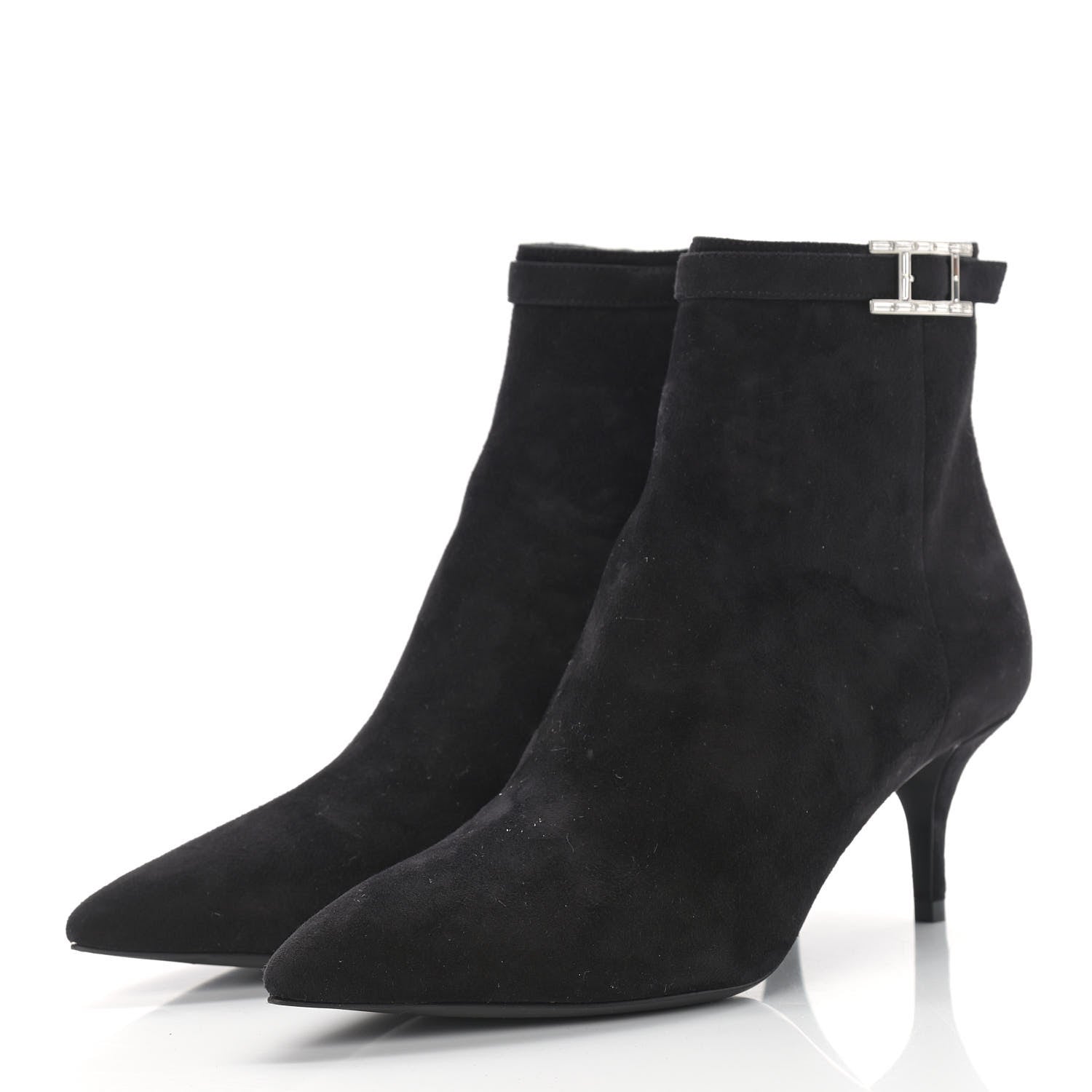 Hermes Suede Goatskin Rhinestone Blanche Ankle Boots 37.5 Black 2 of 10