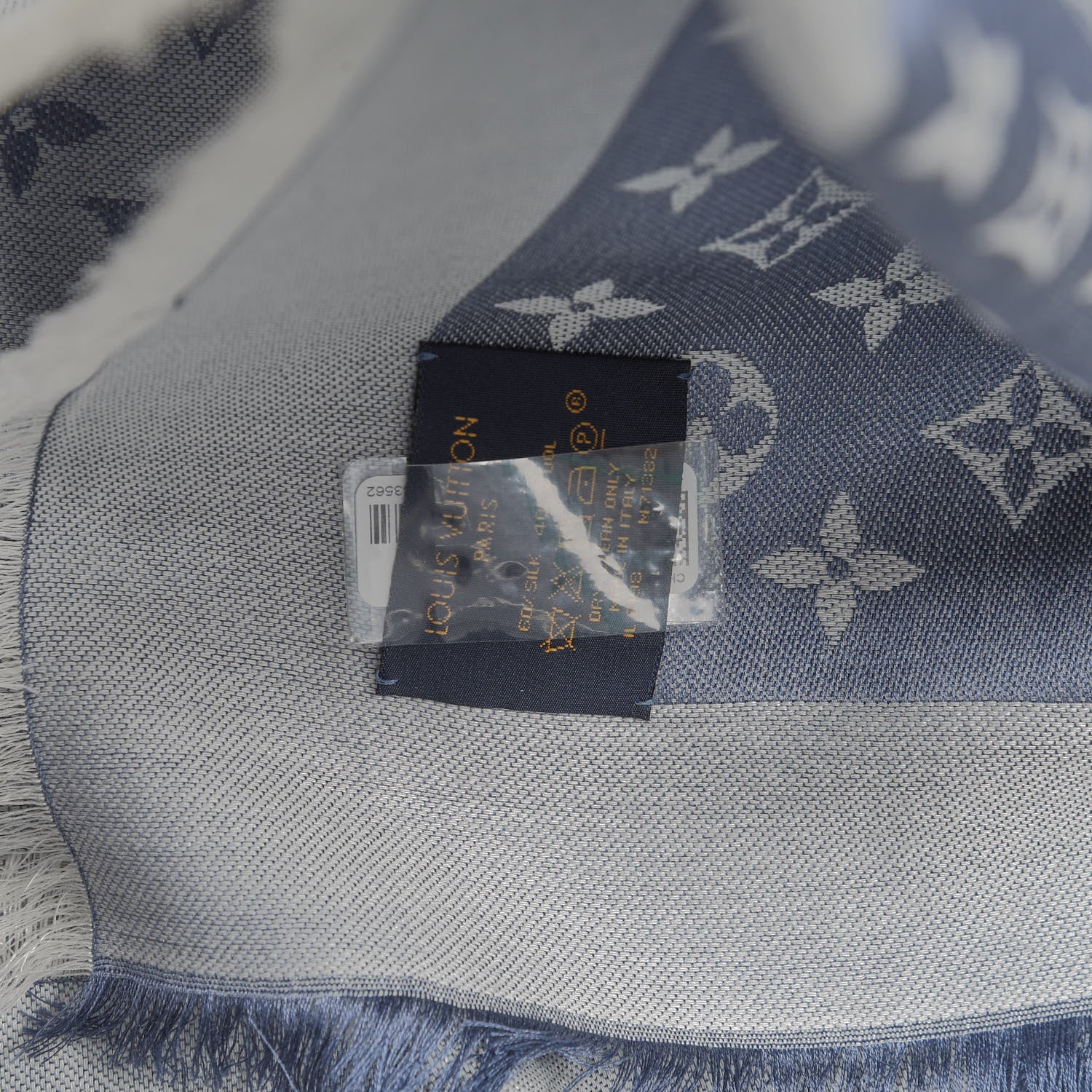 Louis Vuitton Silk Wool Monogram Denim Shawl Blue Clair 3 of 3