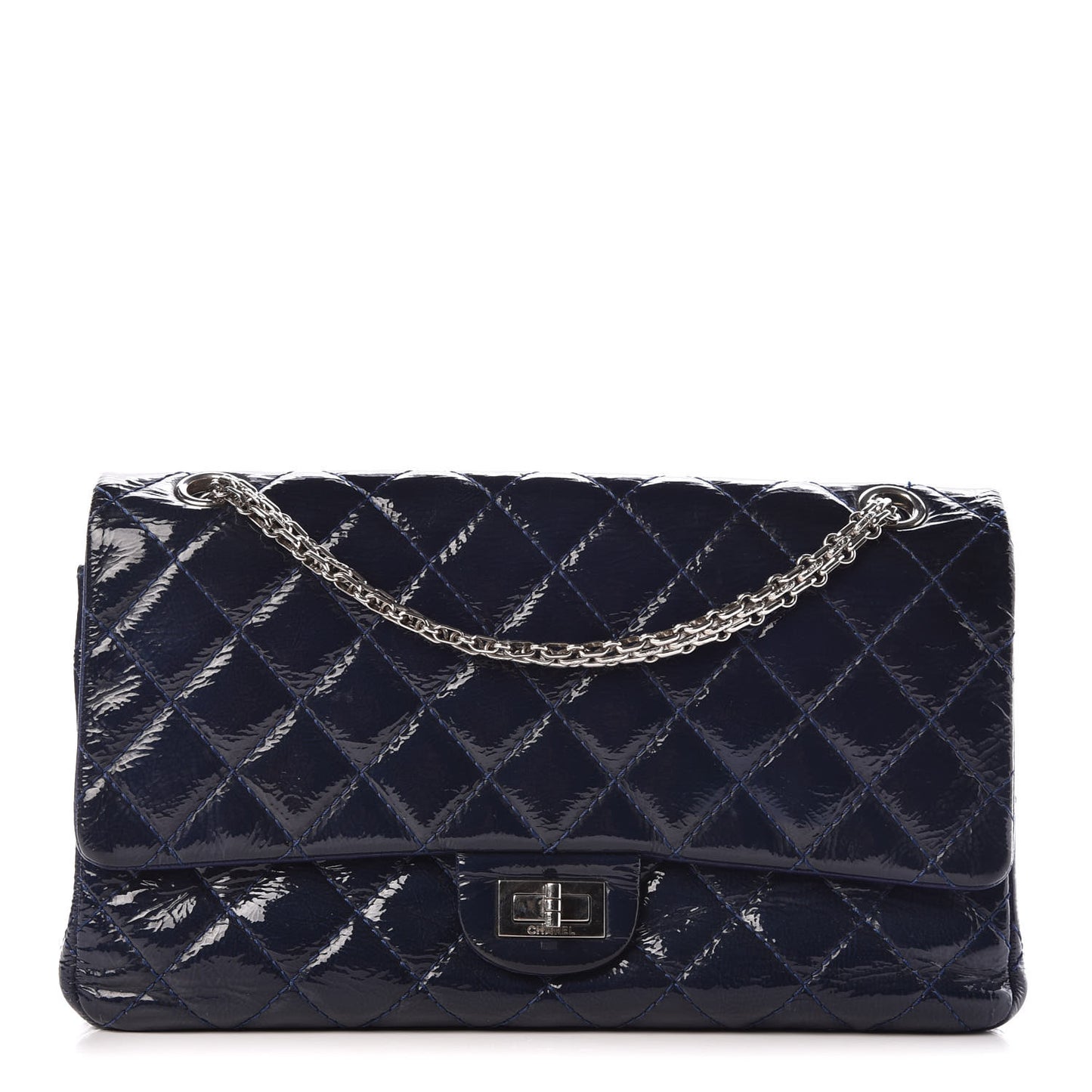 Distressed Patent Quilted 2.55 Reissue 226 Flap Navy