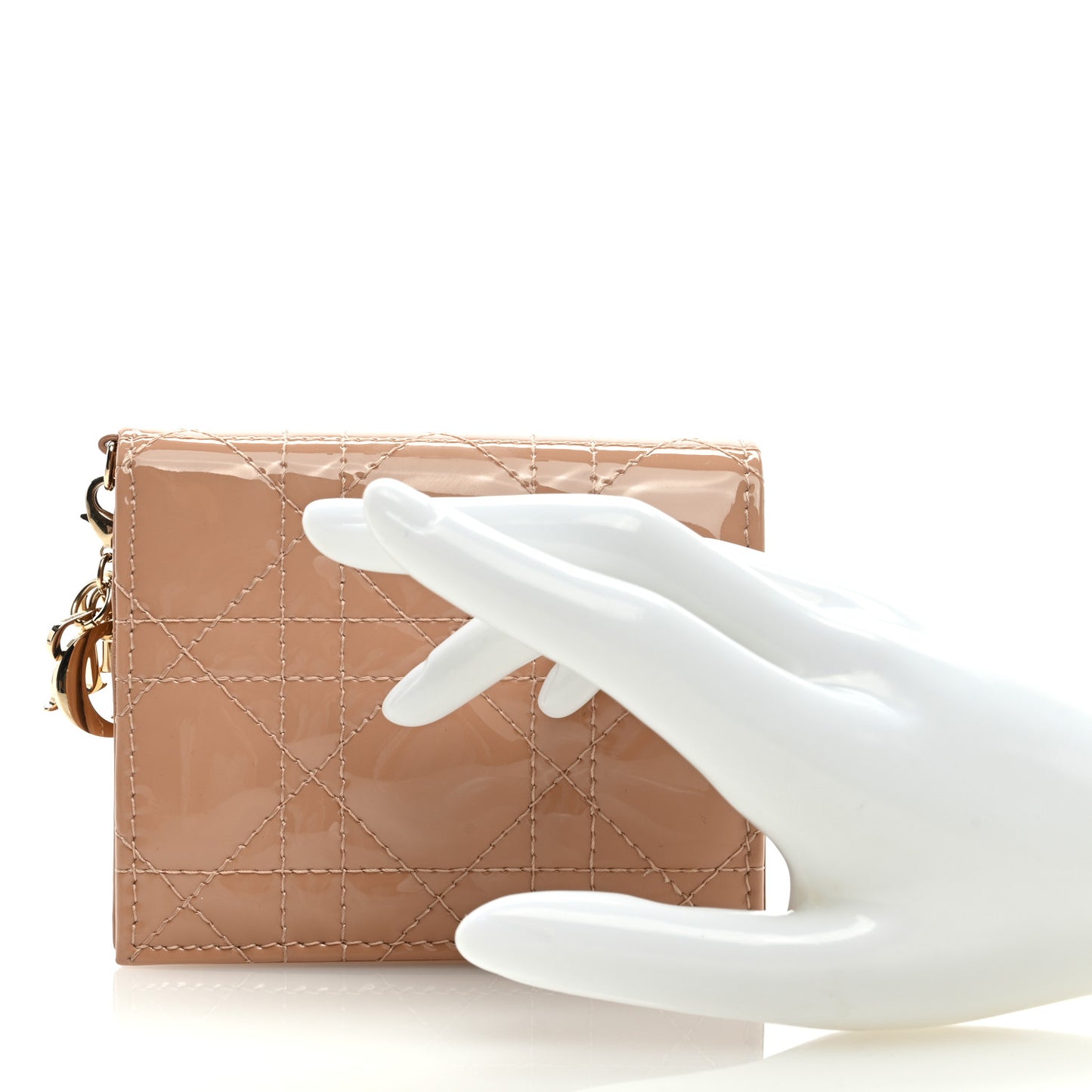 Patent Cannage Mini Lady Dior Wallet Beige