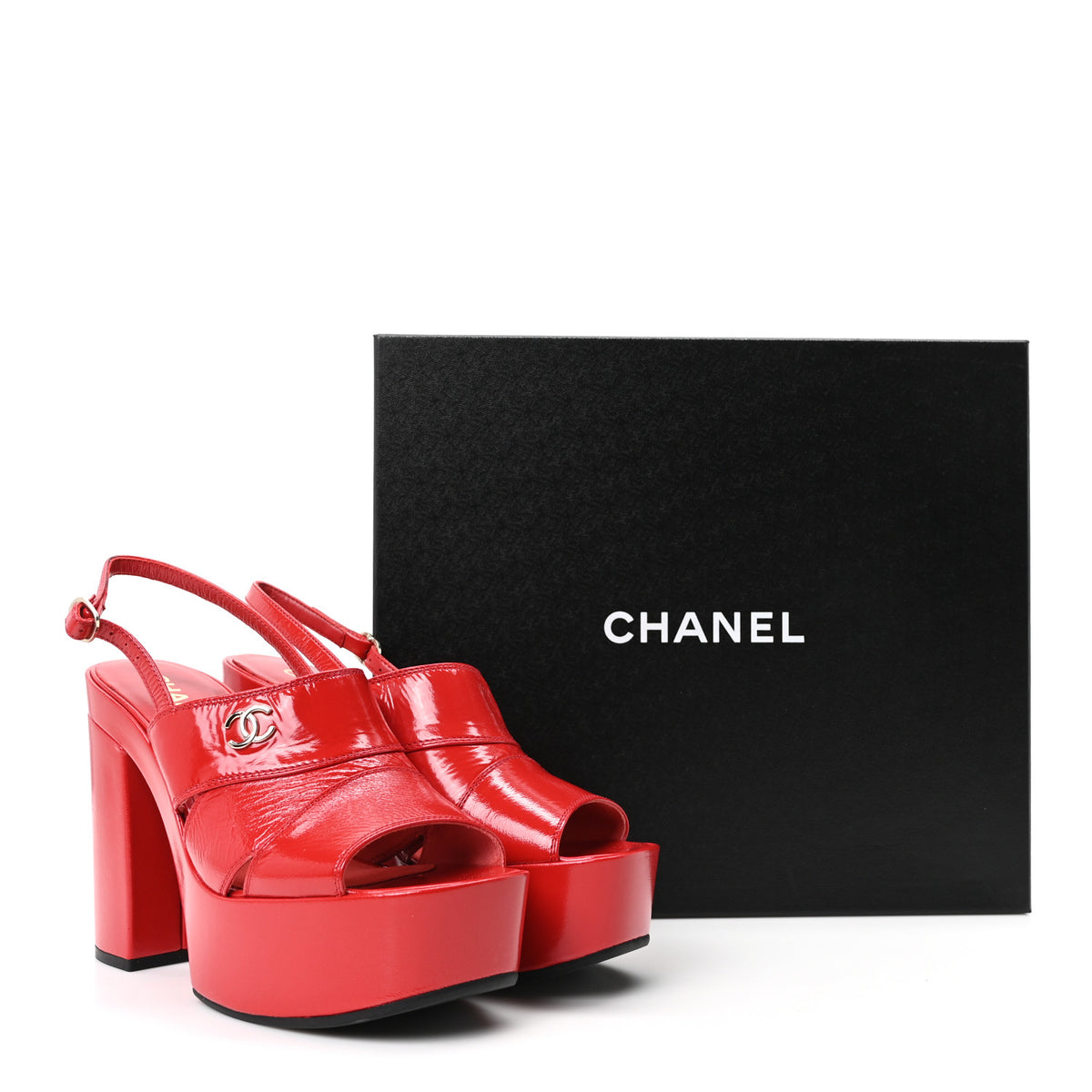 Crumpled Patent Lambskin Platform Sandals 39.5 Red