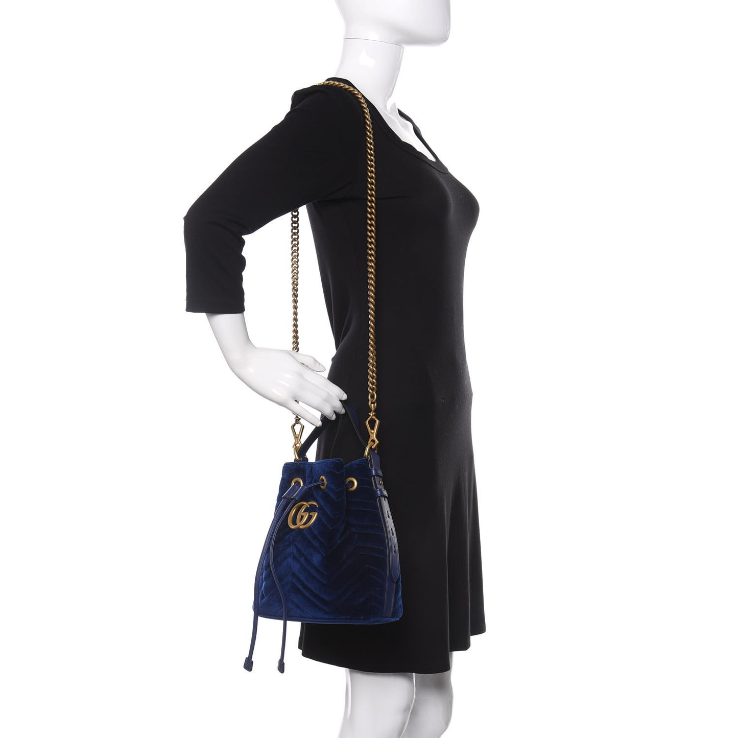 Velvet Matelasse GG Marmont Bucket Bag Cobalt Blue