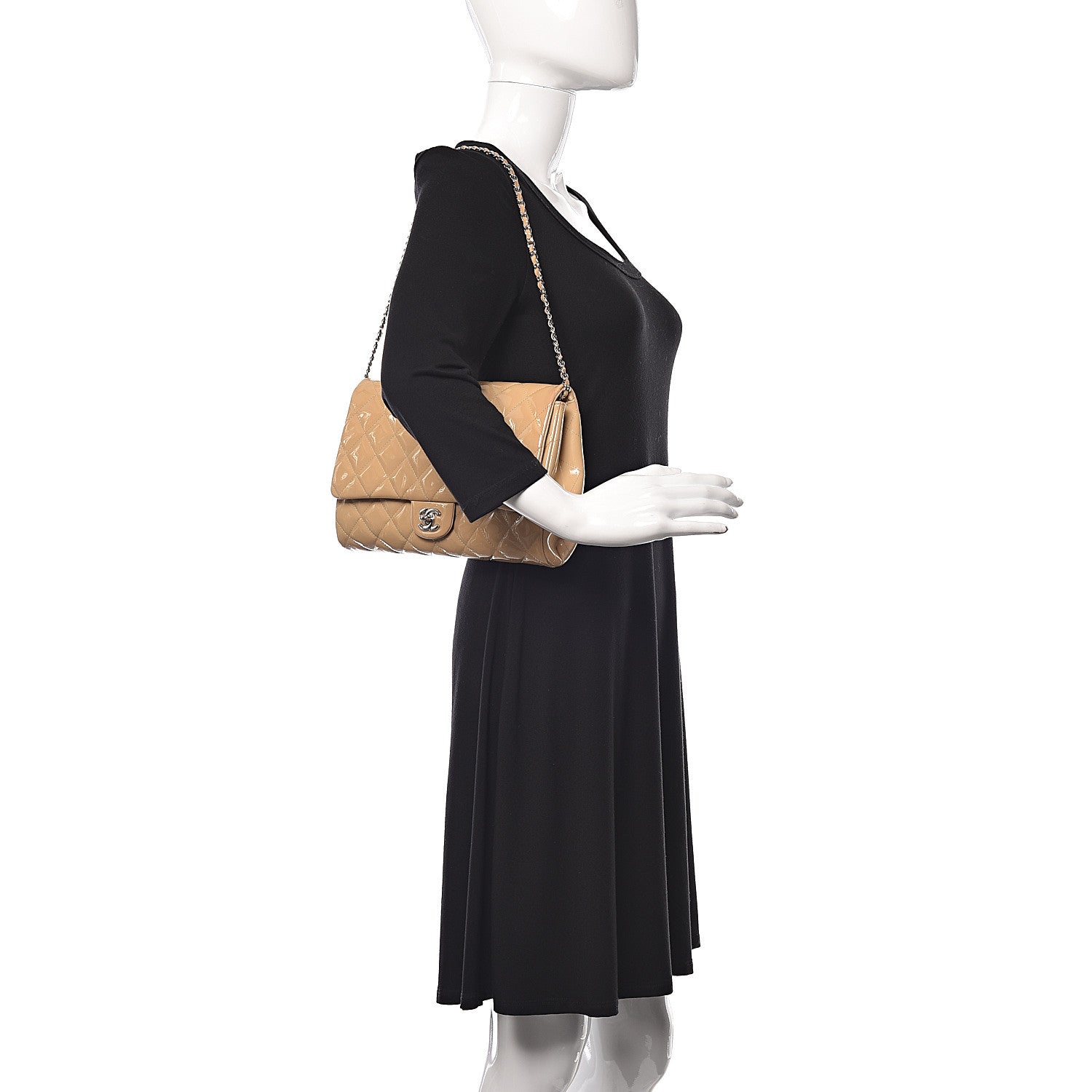 Chanel Patent Quilted Clutch with Chain Flap Beige 2 of 14